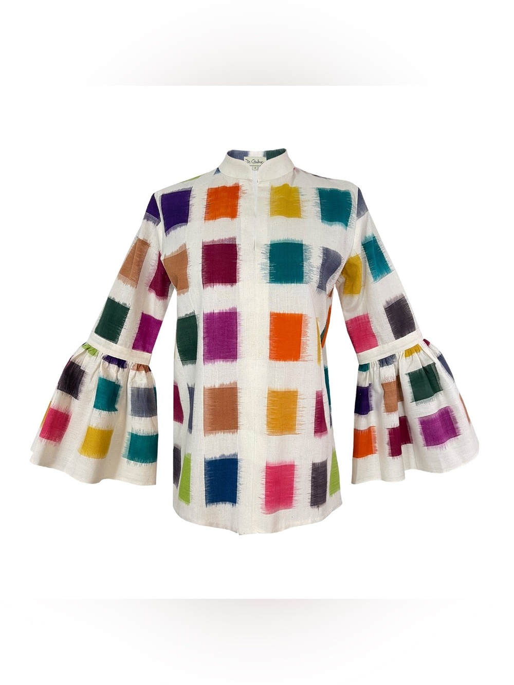 De Castro Tuckernuck Rainbow Color Block Parampara Shirt Blouse Top Sleeve sz M - Picture 3 of 7